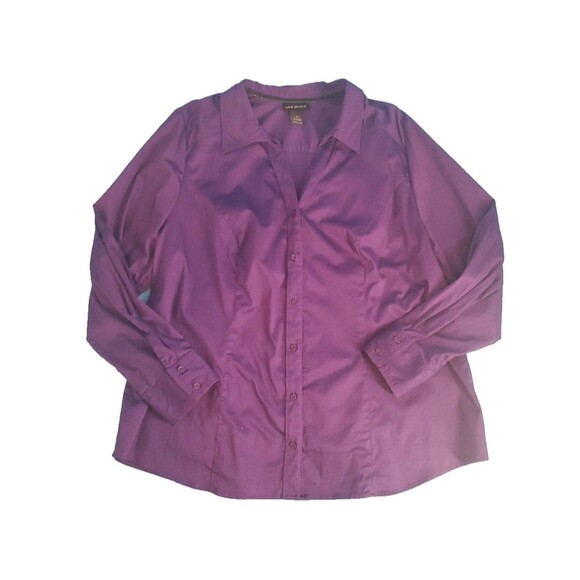 Womens Sz 24 Button Front Blouse Long Sleeve Purple Lane Bryant - Picture 9 of 11